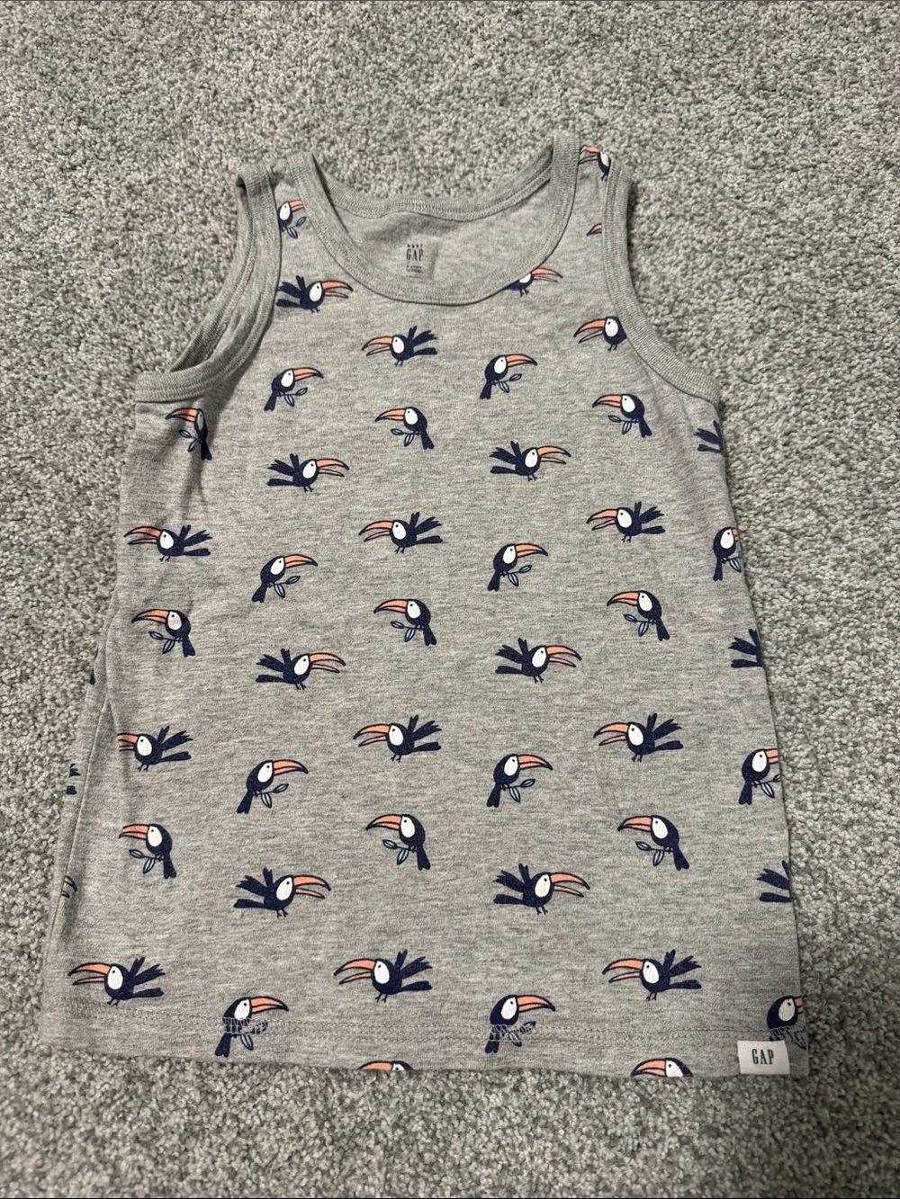 GAP Grey Tank Top with Navy & Orange Toucan Print